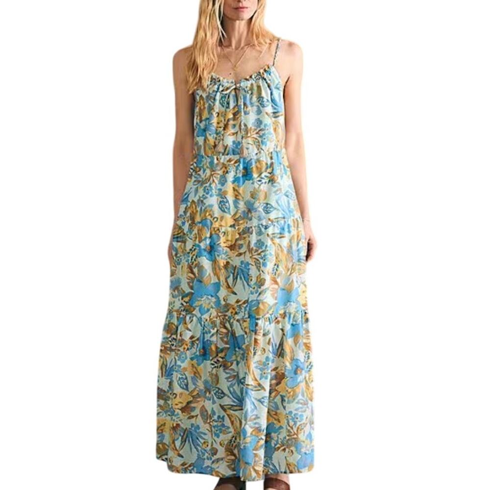 Faherty Sun Chaser Maxi Floral Tier Dress | sz M, Paradise Blossom Blue NEW $328 - Picture 2 of 6